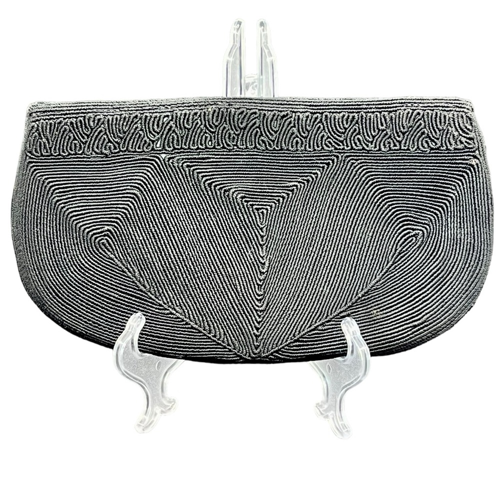 Vintage Black Cordé Slim Clutch Purse Evening Bag Center Zipper Art Deco 1940s